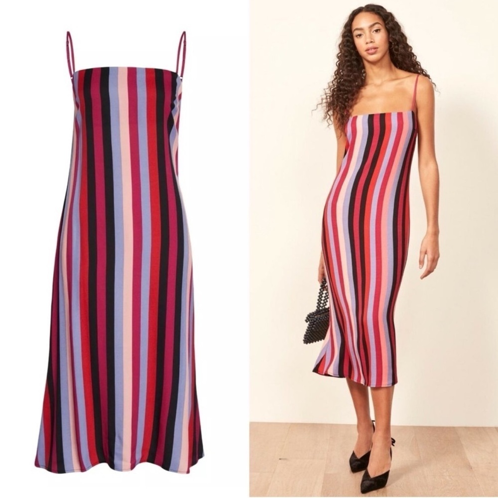 Reformation Bold Striped Midi Slip Dress